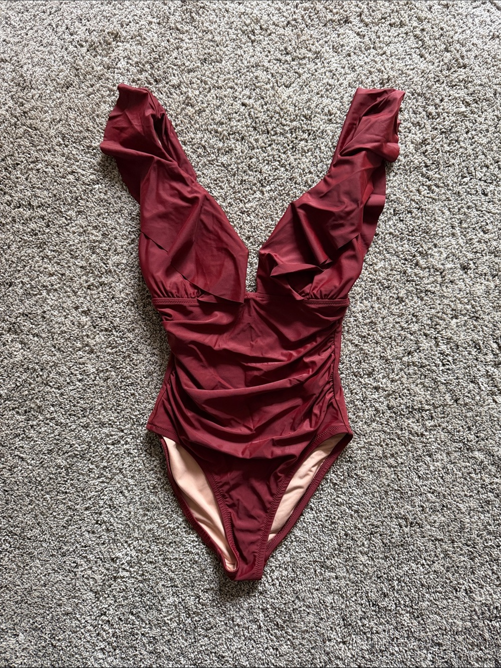 Jcrew Deep Burgundy One-Piece Swimsuit with Ruffled V-Neck